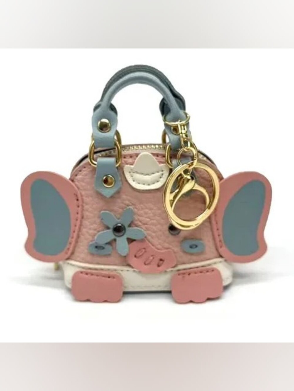 Pink PU Leather Elephant Charm Purse Keychain -  Mini